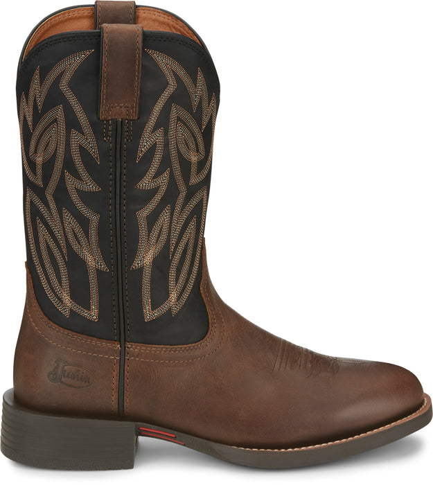 Justin 11in Mens Black/Brown Rendon Leather Cowboy Boots