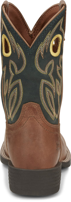 Justin 8in Square Toe Green Bowline Junior Leather Cowboy Boots