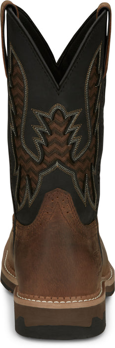 Justin 11in Water Buffalo Mens Pecan/Black Bolt Leather Work Boots