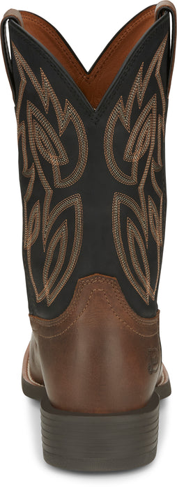 Justin 11in Mens Black/Brown Rendon Leather Cowboy Boots