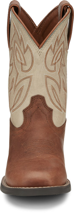 Justin 8in Square Toe White Canter Junior Leather Cowboy Boots