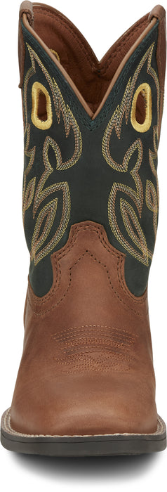 Justin 8in Square Toe Green Bowline Junior Leather Cowboy Boots