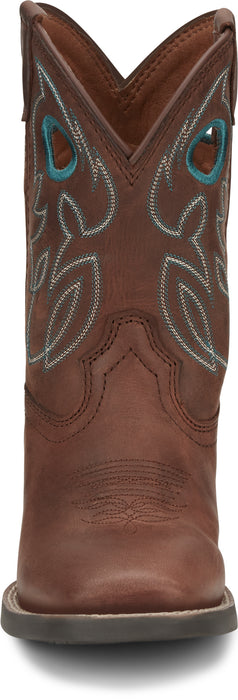 Justin 8in Square Toe Brown Bowline Junior Leather Cowboy Boots