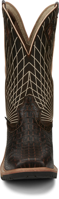 Justin Croc Print CT Mens Chocolate Derrickman Leather Work Boots