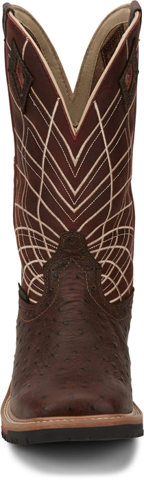 Justin Ostrich Print Mens Rust Derrickman Leather Work Boots