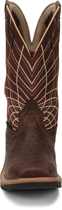 Justin Ostrich Print CT Mens Rust Derrickman Leather Work Boots