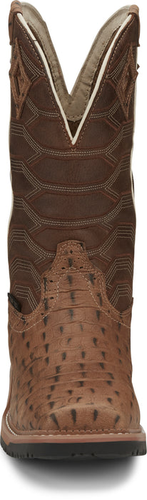 Justin 12in Croc Print Mens Caramel Derrickman Leather Work Boots