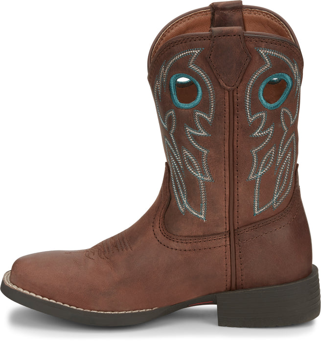 Justin 8in Square Toe Brown Bowline Junior Leather Cowboy Boots