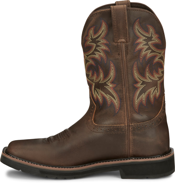 Justin 11in Stampede Mens Rugged Tan Driller Leather Work Boots