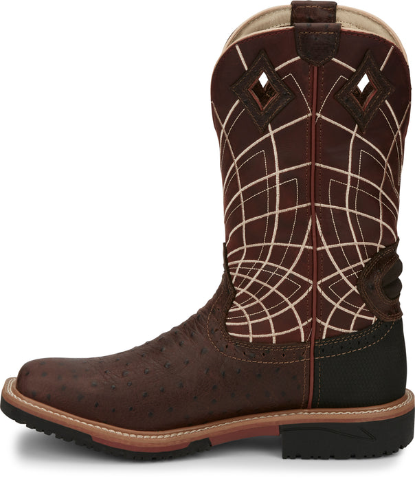 Justin Ostrich Print Mens Rust Derrickman Leather Work Boots