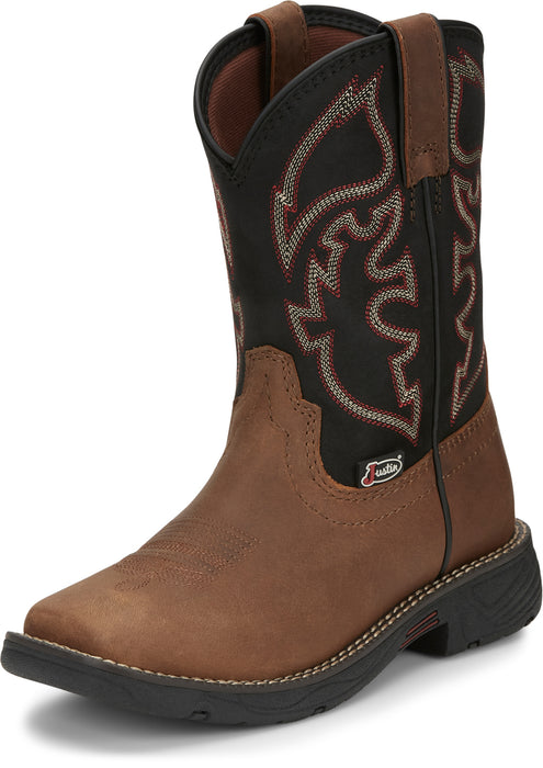 Justin Kids Unisex Black/Brown Rush Junior Leather Cowboy Boots