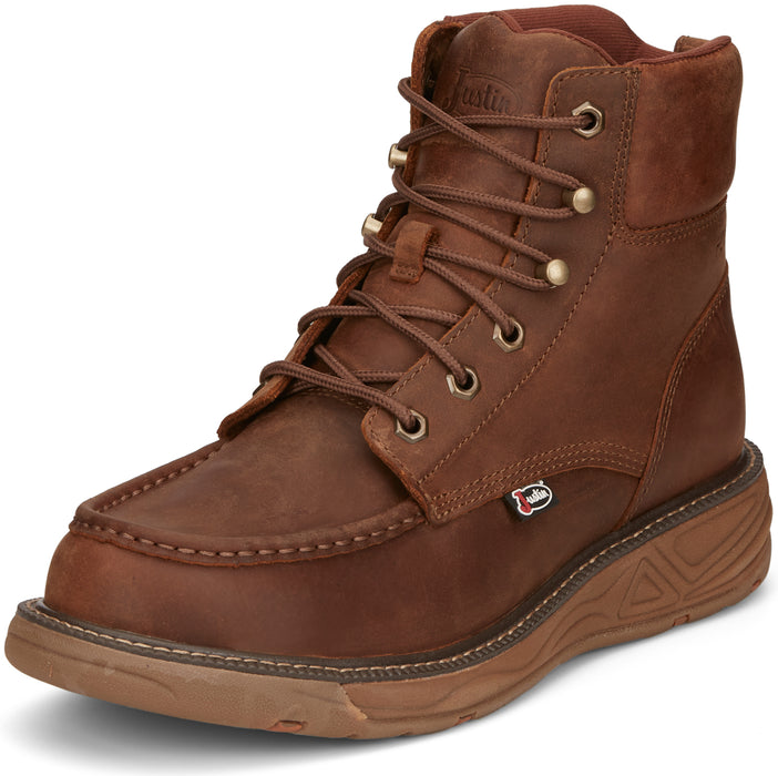 Justin 6in WP Mocc Mens Barley Brown Rush Leather Work Boots