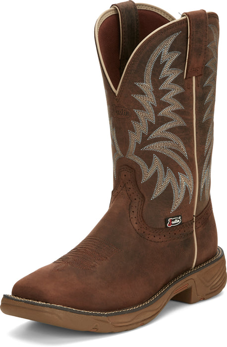 Justin 11in Mens Hickory Brown Rush Leather Cowboy Boots