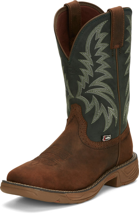 Justin 11in Mens Forest Green Rush Leather Cowboy Boots