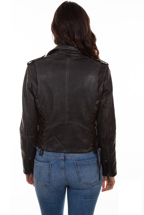 Scully Womens Black Lamb Leather Motorcycle Studded Jacket