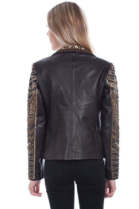 Scully Womens Black Lamb Leather Beaded Blazer Jacket