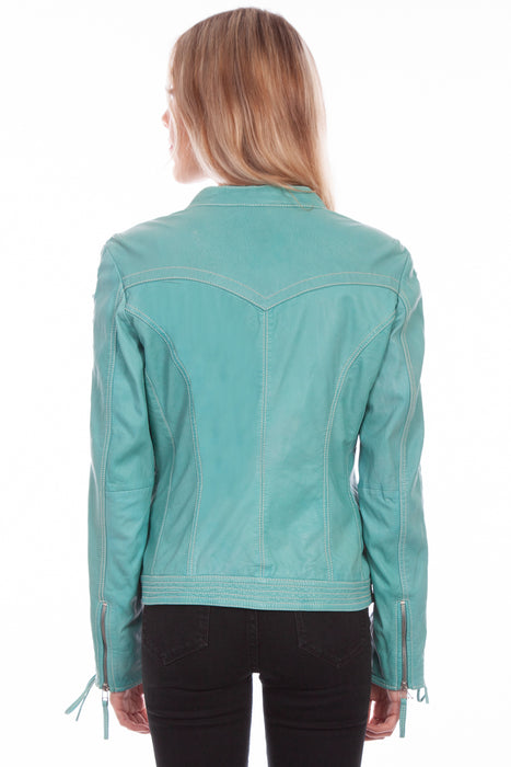 Scully Womens Blue River Leather Laced Sleeve Jacket