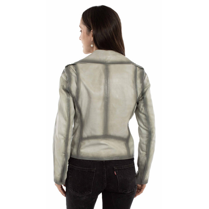 Scully Womens Asymmetric Motorcycle Grey Leather Leather Jacket