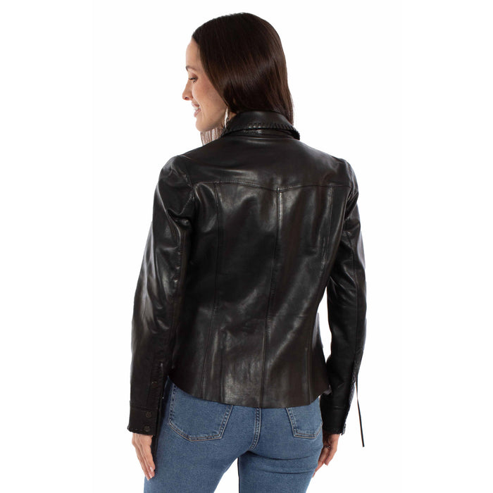 Scully Womens Western Snap Black Leather Leather Jacket