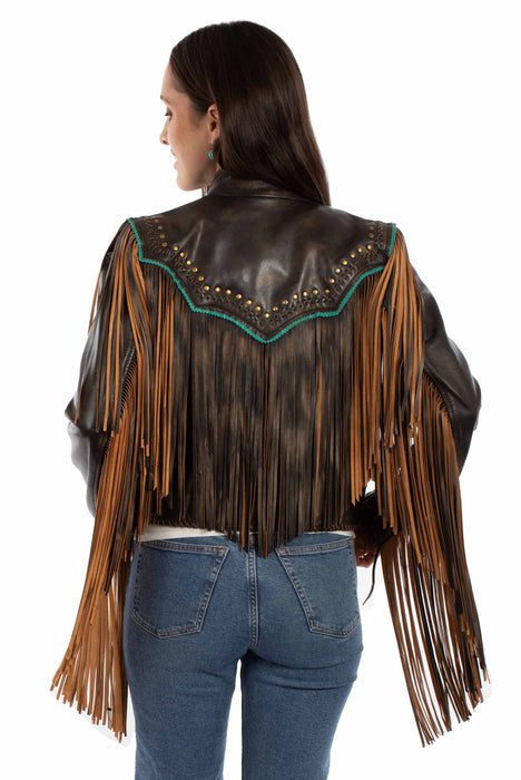 Scully Womens Bold Fringe Vintage Black Leather Leather Jacket