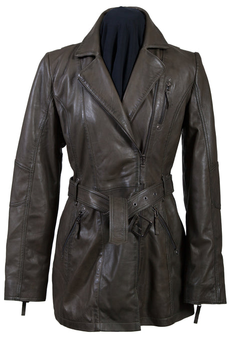 Scully Womens Olive Lambskin Belted Zip Jacket