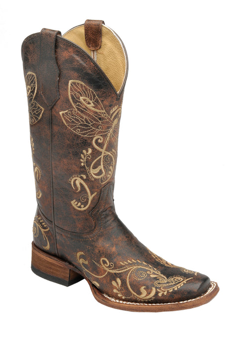 Corral Ladies Embroidery Antique Brass Cowhide Leather Cowgirl Boots