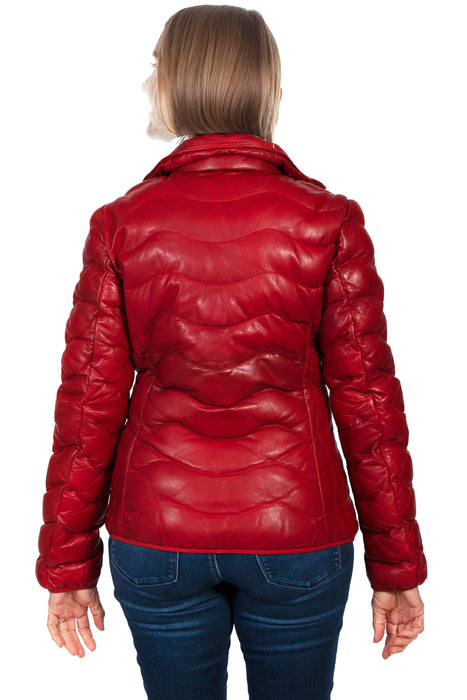 Scully Womens Red Lamb Leather Puffy Jacket