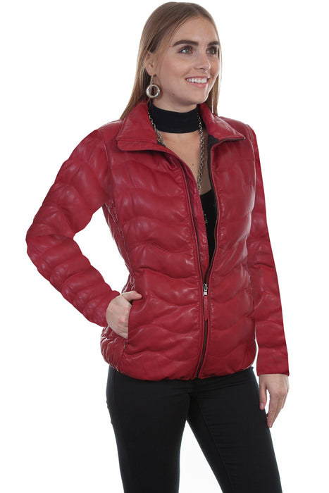 Scully Womens Red Lamb Leather Puffy Jacket