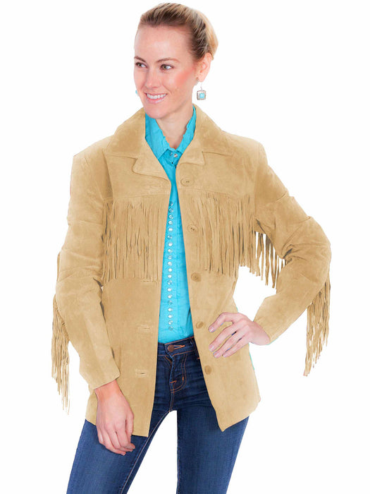 Scully Womens Notched Lapel Fringe Old Rust Leather Leather Jacket