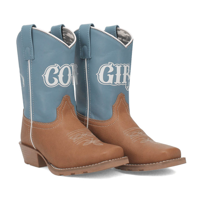 Laredo Youth Girls Little Cowgirl Tan/Sky Blue Faux Leather Cowboy Boots