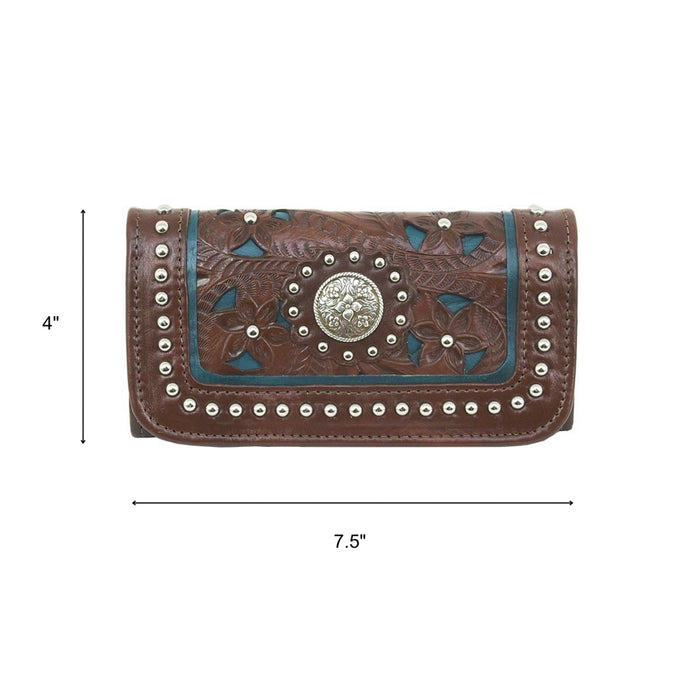 American West Womens Lady Lace Dark Brown Leather Trifold Wallet