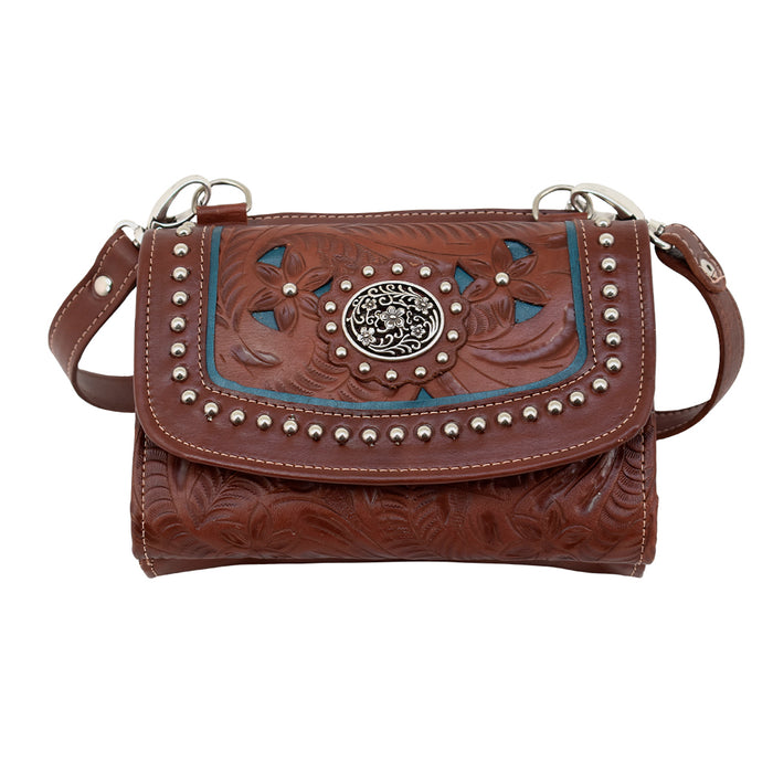 American West Womens Lady Lace Medium Brown Leather Crossbody Bag