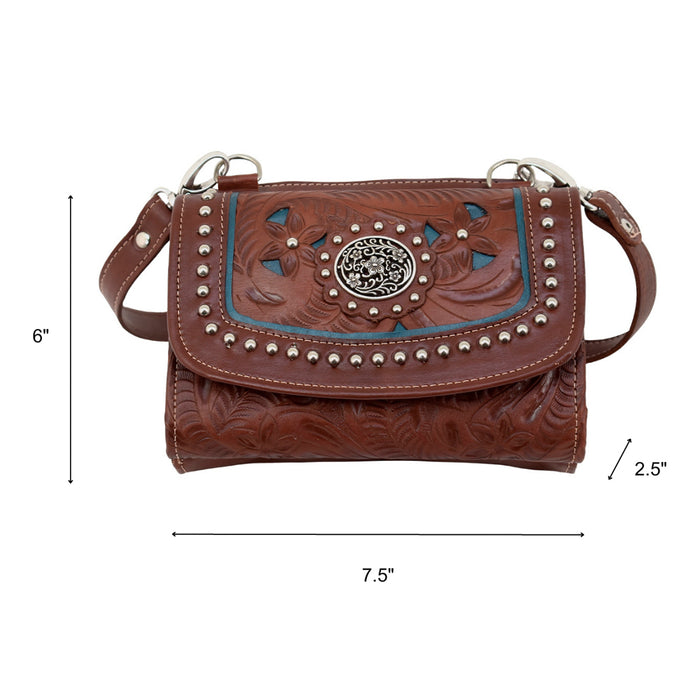 American West Womens Lady Lace Medium Brown Leather Crossbody Bag