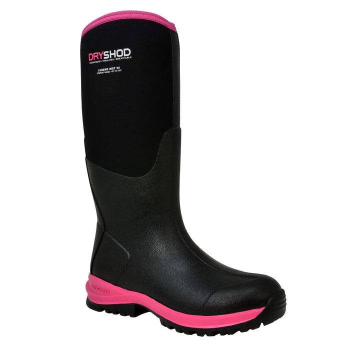 Dryshod Womens Legend MXT Hi Black/Pink Rubber Adventure Work Boots