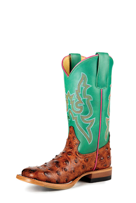 Miss Macie Bean Kids Girls Green Impostrich Leather Fashion Boots