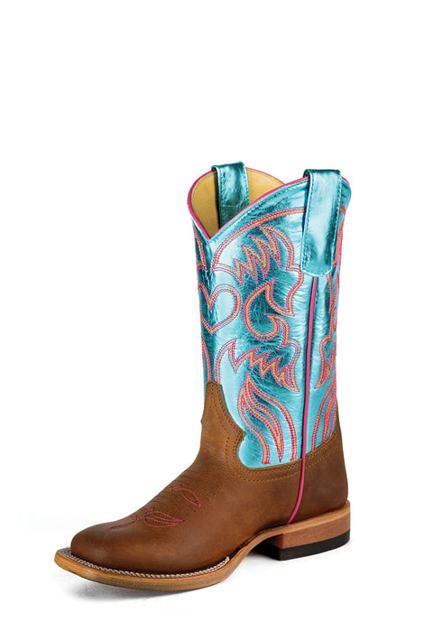 Miss Macie Bean Kids Girls Turquoise Metallic Leather Fashion Boots