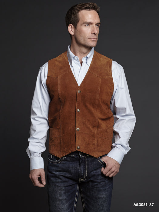 Cripple Creek Mens Cognac Boar Suede Leather Western Snap Front Vest