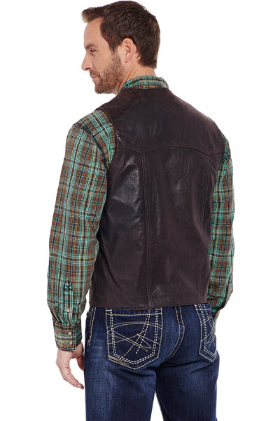 Cripple Creek Mens Antique Chocolate Leather Western Snap Front Vest