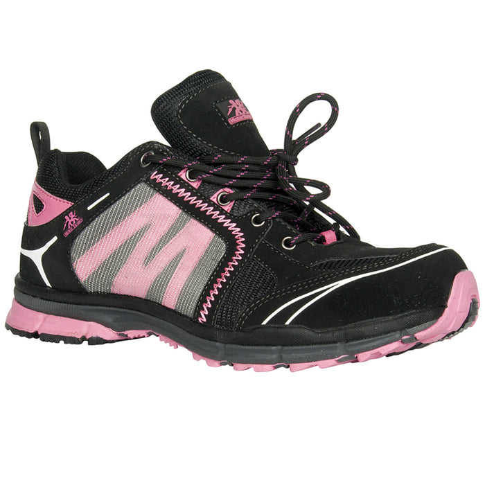 Moxie Trades Womens Black/Pink Faux Leather Robin Athletic Work Shoes