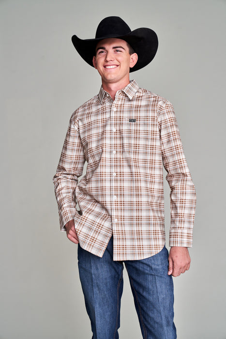 Kimes Ranch Mens Manzano Plaid Dress Sand Cotton Blend L/S Shirt