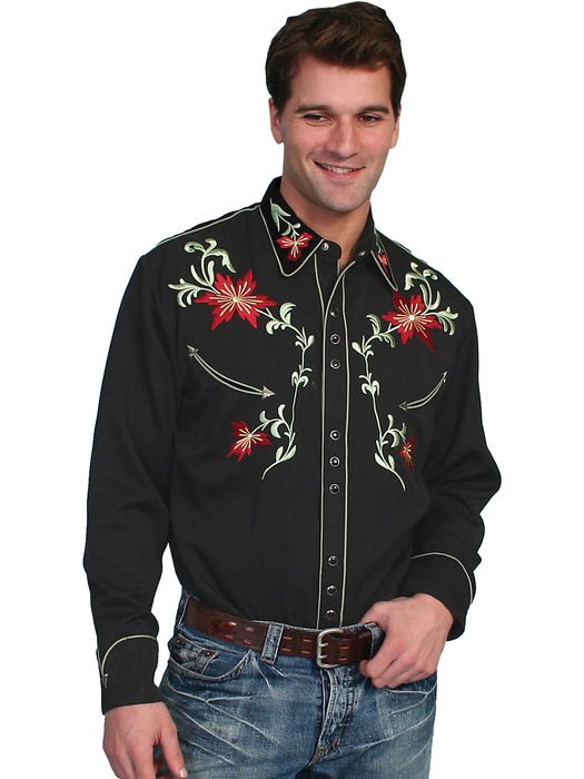 Scully Western Mens Black Polyester L/S Big Floral Western Shirt