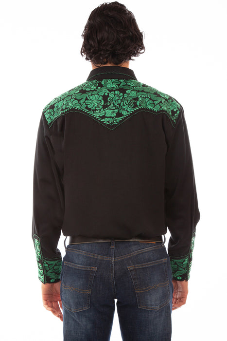 Scully Mens Emerald Poly/Rayon Floral Tooled L/S Shirt