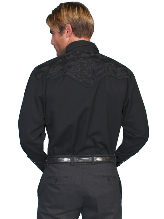 Scully Mens Jet Black Poly/Rayon Tooled Floral L/S Shirt