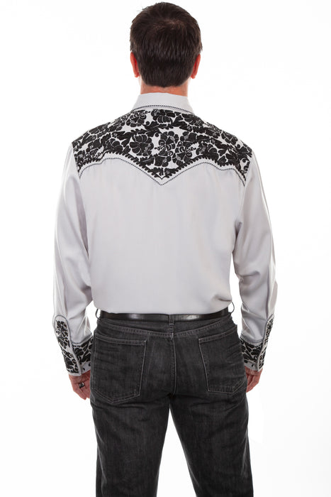 Scully Mens Steel Poly/Rayon Floral Tooled L/S Shirt