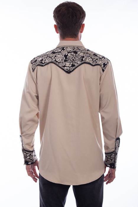 Scully Mens Tan Polyester Floral Tooled L/S Shirt