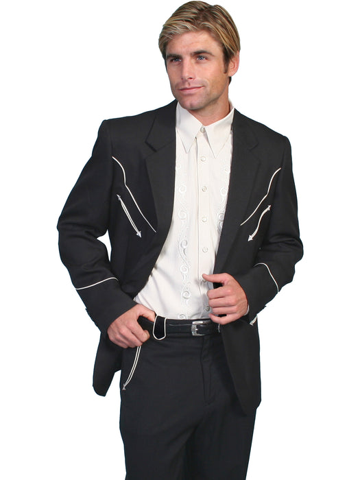 Scully Mens Black Polyester Piping Blazer