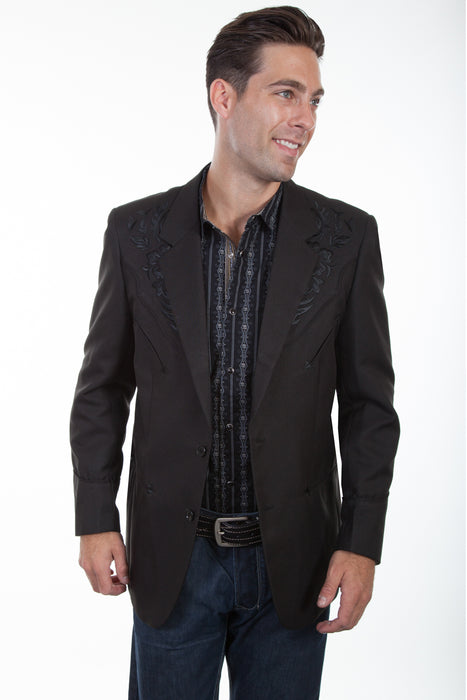 Scully Mens Black Polyester Tonal Floral Blazer