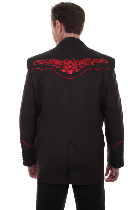 Scully Mens Black/Crimson Polyester Floral Blazer