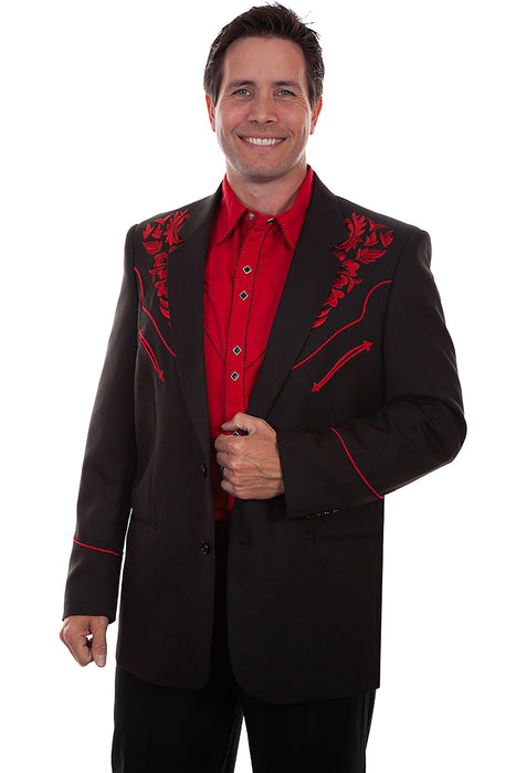 Scully Mens Black/Crimson Polyester Floral Blazer