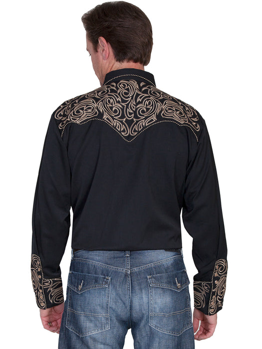 Scully Mens Black Poly/Rayon Embroidered Scroll L/S Shirt